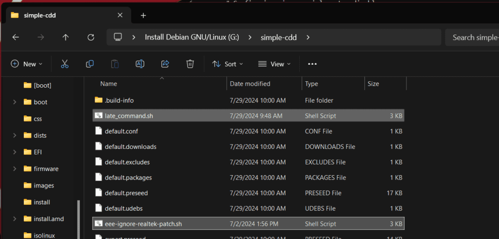 Patch files copied into the simple-CDD folder on the USB drive
