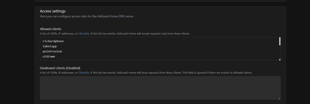 AdGuard Home Allowed Clients list saved with the 