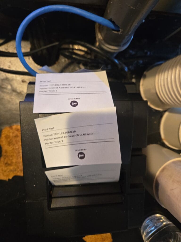 Printer setup for Anthem coffee shop location, fully operational