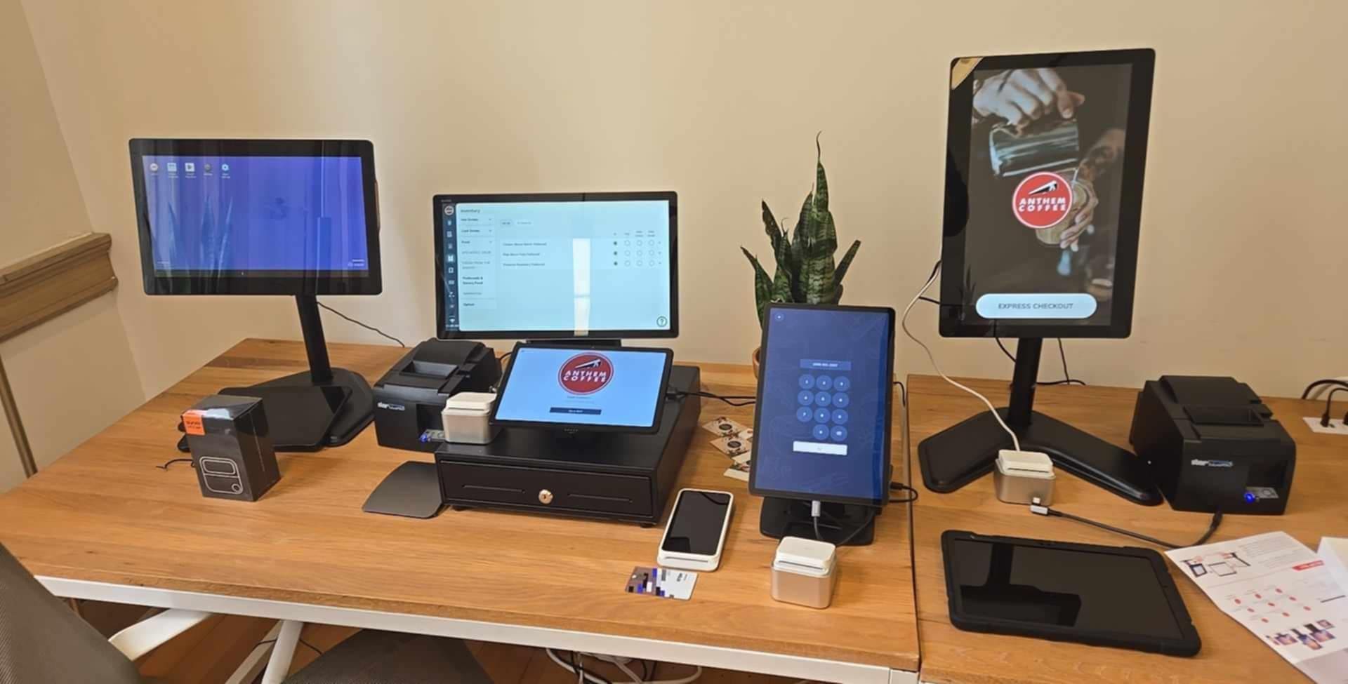 Team test device running the Joe Coffee app in the office